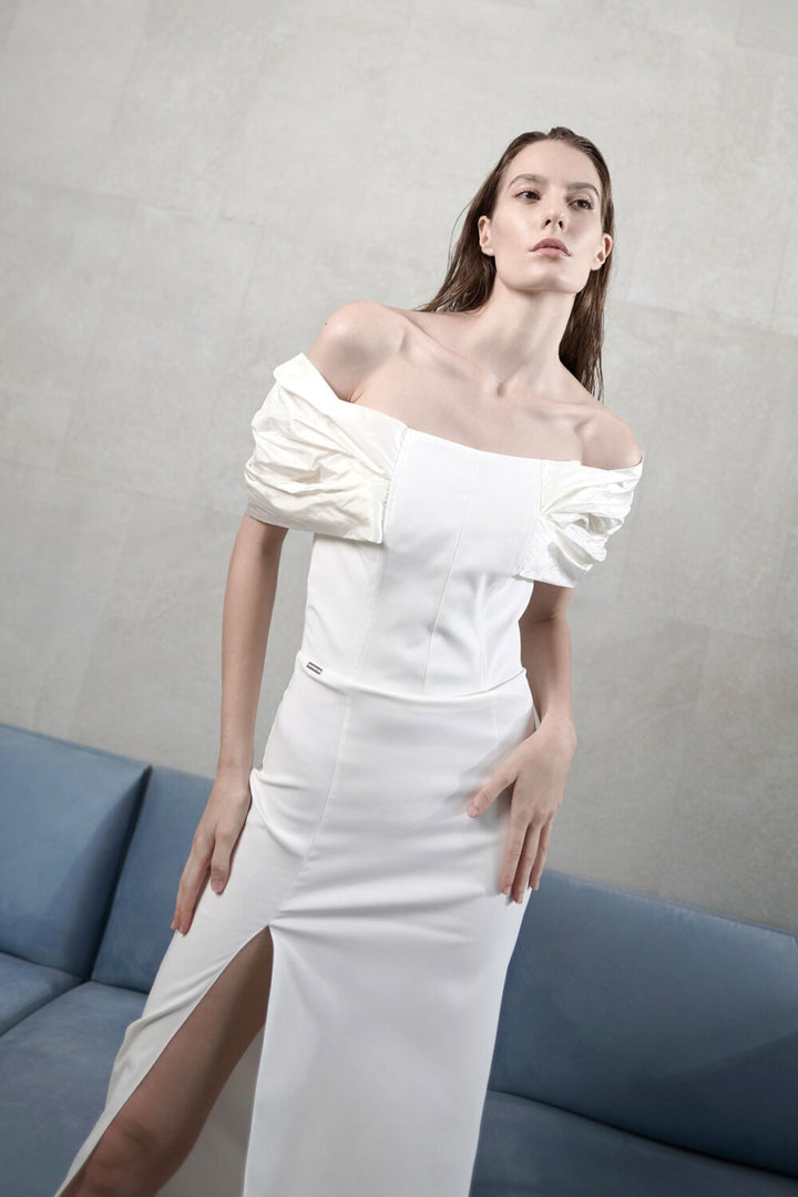 CORSET DRESS WITH BOW SLEEVES - Tenue